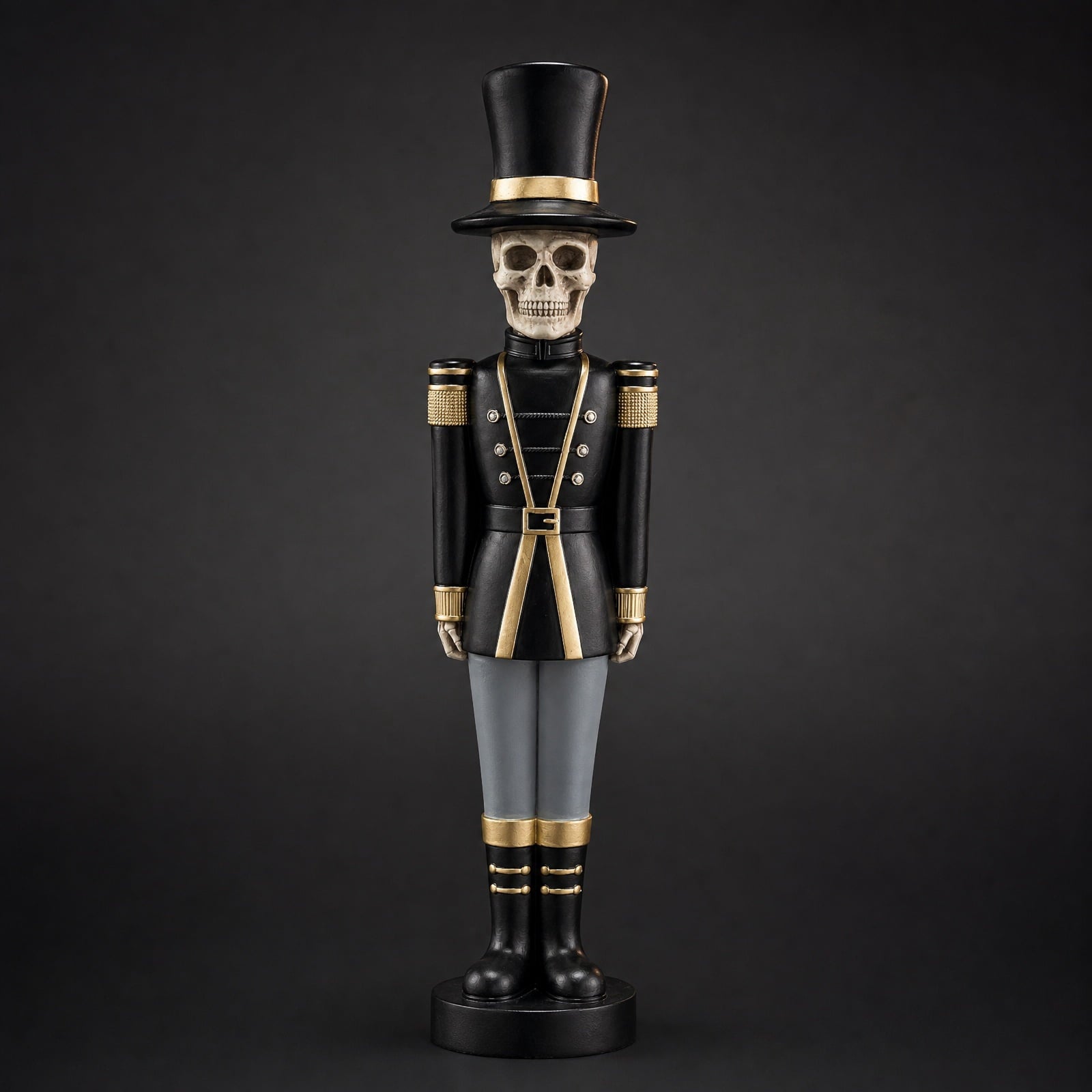 Spooksy™ 14" Resin Skeleton Nutcracker Figurine, Halloween Soldier Statue, Hand Painted Black Gold Nutcracker Ornament for Holiday Tabletop Decoration