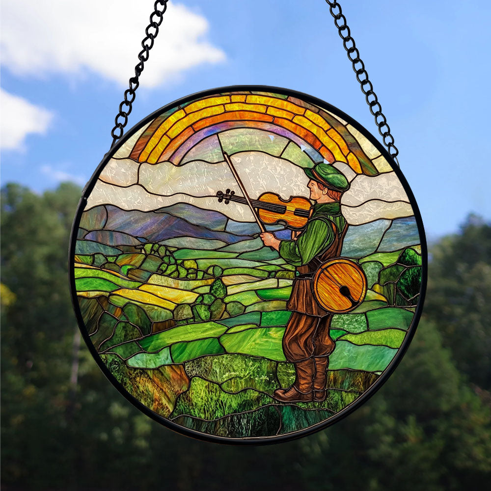 Spooksy™ Minimalist Christmas Gift - Harp Shamrocks Halloween Christmas Stained Glass Hanging Ornament - Holly & Pine Holiday Tree Decoration, Gift for Friends, Family, Mom & Dad