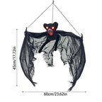 Spooksy™ Spooky Halloween Bat Hanging Prop, Large Scary Bat Decoration with LED Red Eyes, Creepy Black Bat Ornament for Halloween Haunted House, Door, Yard Decor