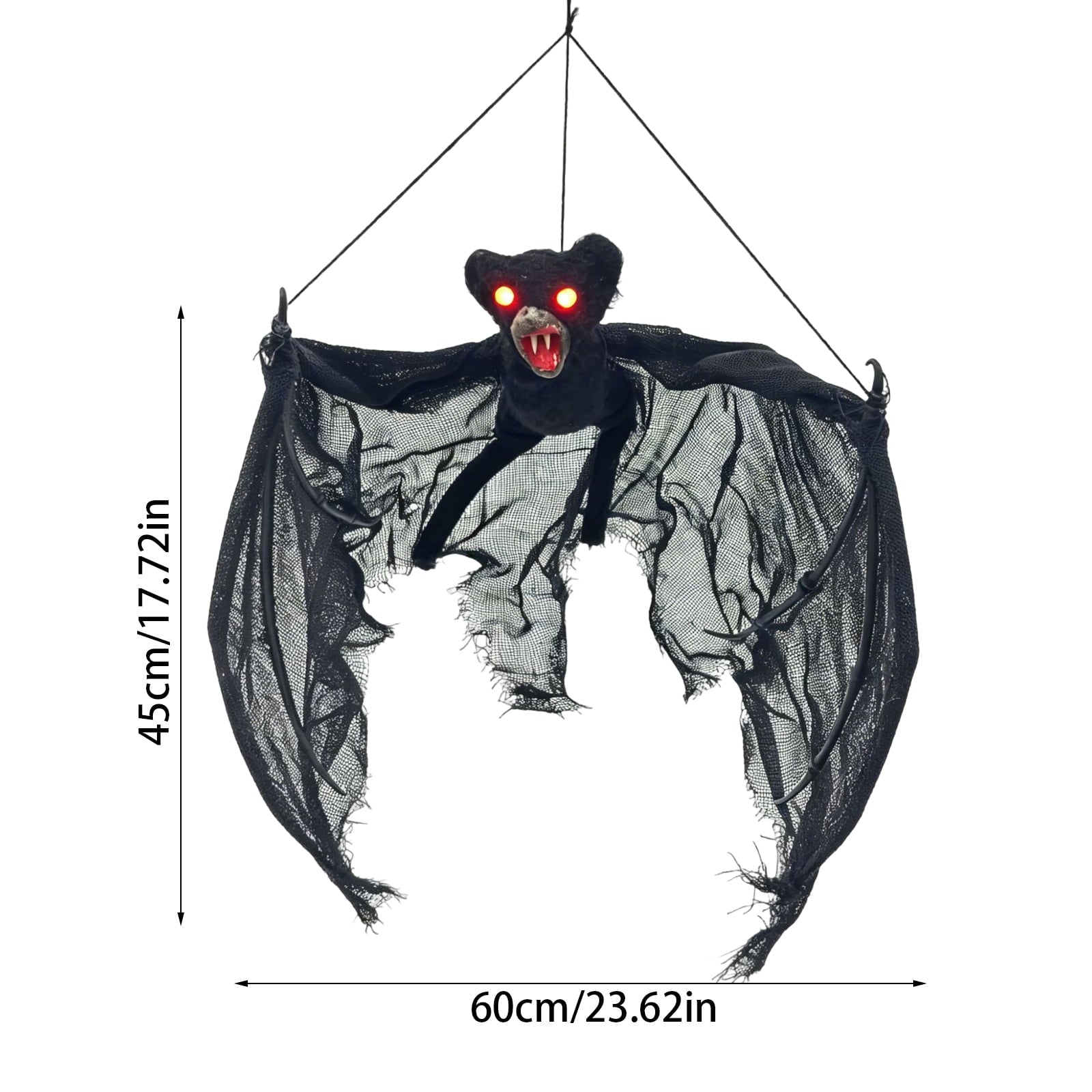 Spooksy™ Spooky Halloween Bat Hanging Prop, Large Scary Bat Decoration with LED Red Eyes, Creepy Black Bat Ornament for Halloween Haunted House, Door, Yard Decor