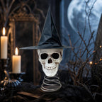 Spooksy™ Halloween Tree Topper, Skeleton Xmas Tree Topper, Halloween Skeleton Trees Decoration, Plastic Skull Ornament with Metal Spring Base, Spooky Holiday Home Party Decor