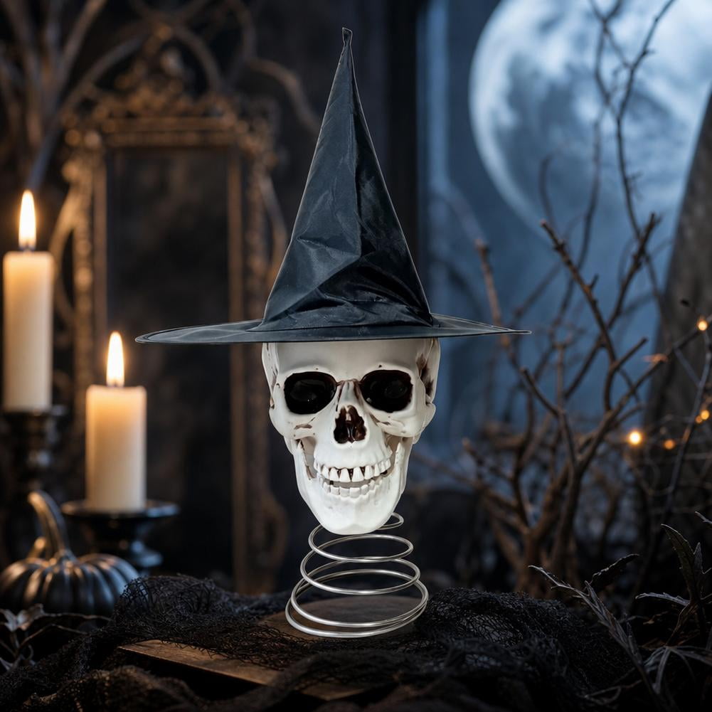 Spooksy™ Halloween Tree Topper, Skeleton Xmas Tree Topper, Halloween Skeleton Trees Decoration, Plastic Skull Ornament with Metal Spring Base, Spooky Holiday Home Party Decor